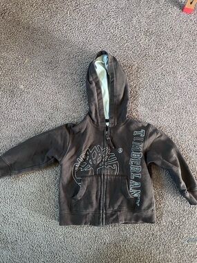 Timberland Kids Dark Brown Hooded Zip Sweatshirt with Logo